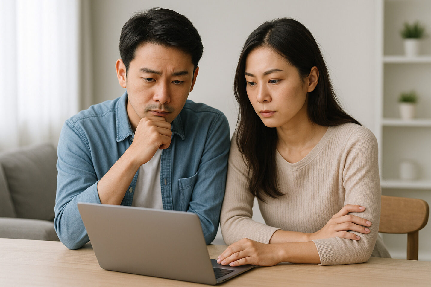 多汗症治療について比較・検討する様子の実写風イメージ。患者がパソコンを見ながら真剣に考えている構図。