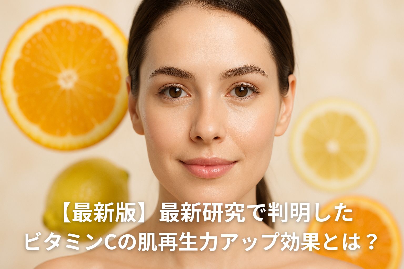 ビタミンCの効果で肌の透明感とハリが増した女性の顔の画像