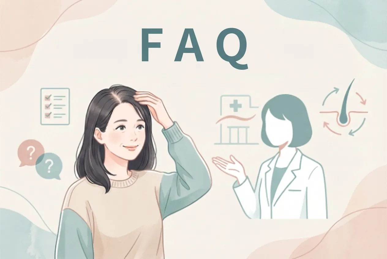 女性の薄毛に関するよくある質問を医師が分かりやすく説明しているイメージ
