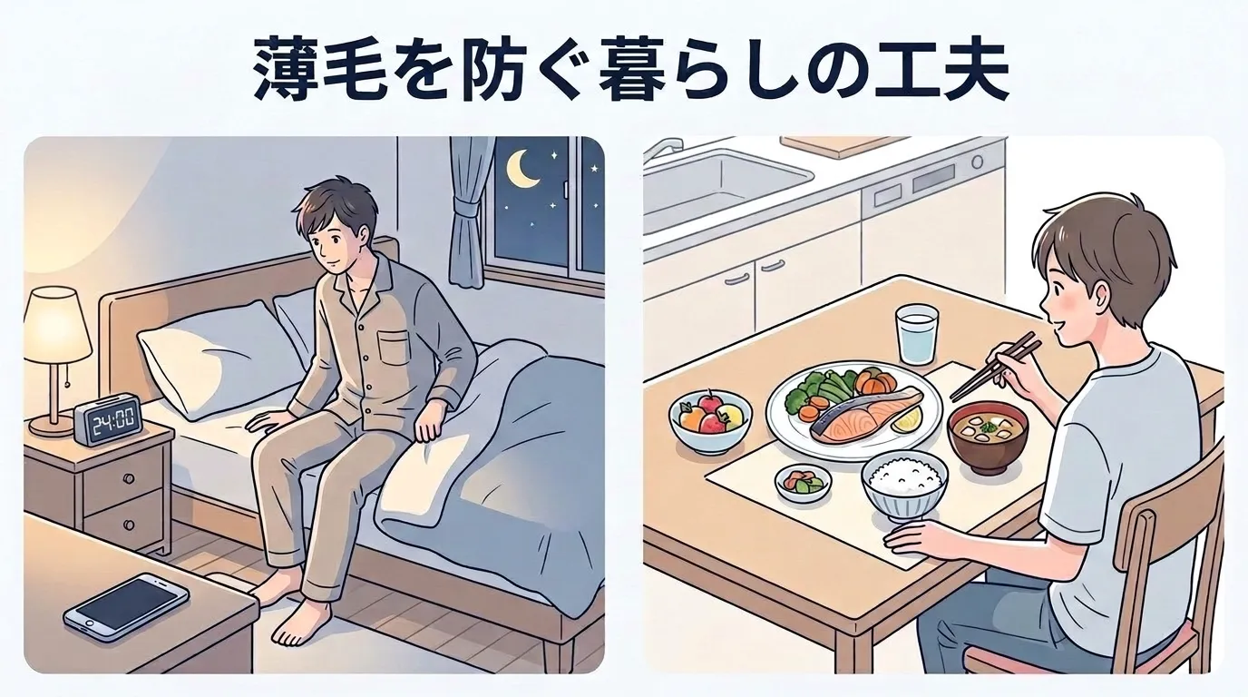 十分な睡眠とバランスのよい食事による20代のAGA予防・薄毛対策