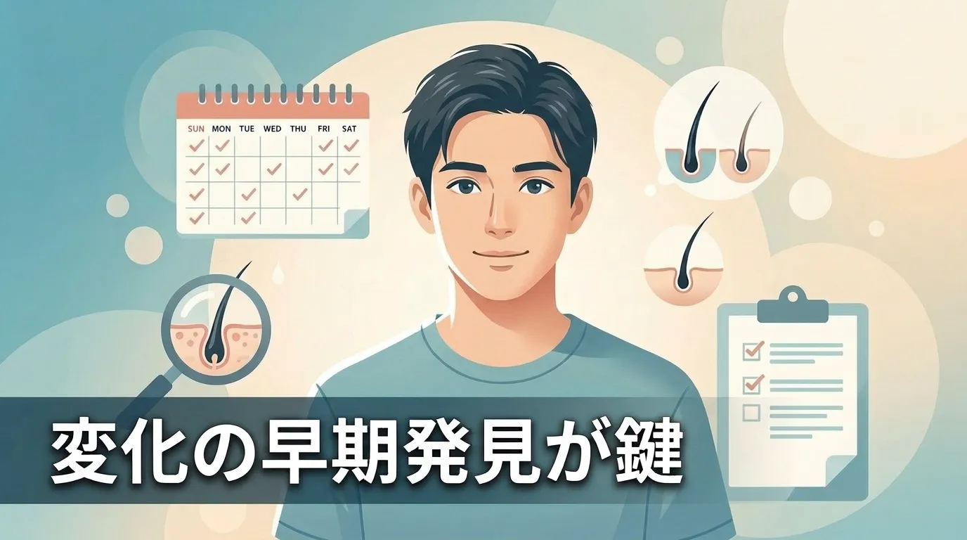 髪や頭皮の変化を定期的に確認する20代男性｜AGA予防は早期発見が重要