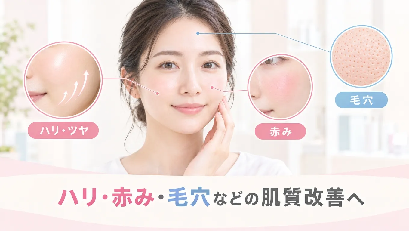 ジェネシスによるハリ・赤み・毛穴などの肌悩みへの効果を示すイメージ