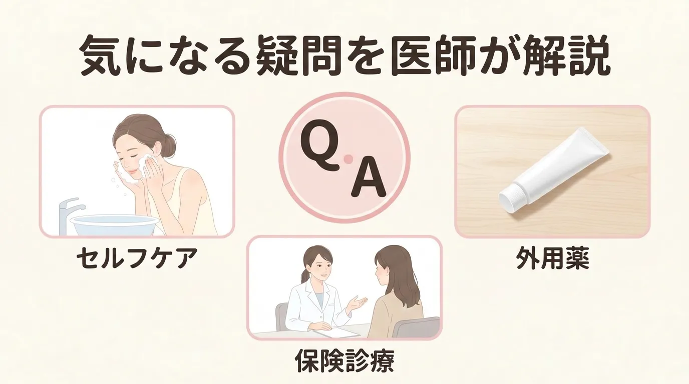 いちご鼻に関するセルフケア・外用薬・保険診療などのよくある質問を医師が解説するイメージ