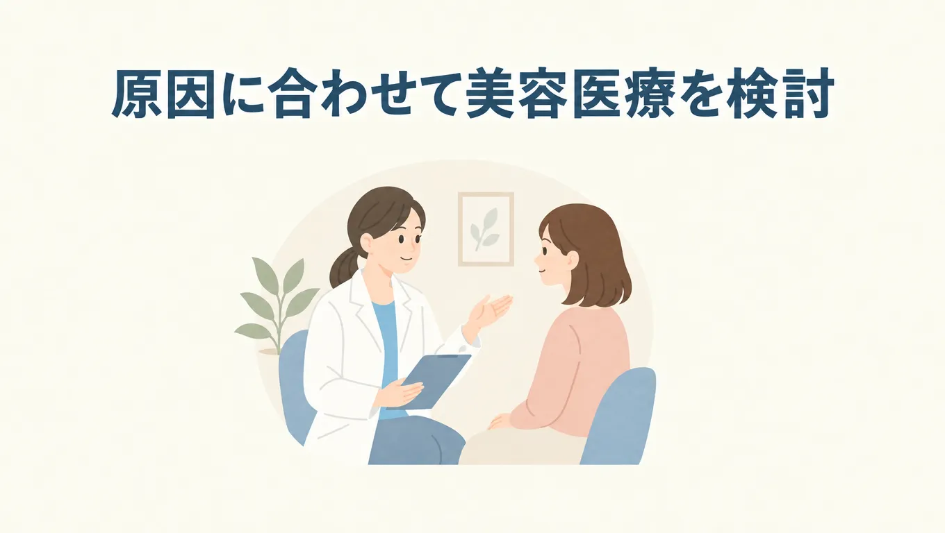 セルフケアで改善しない毛穴の開きについて医師に相談する様子のイラスト